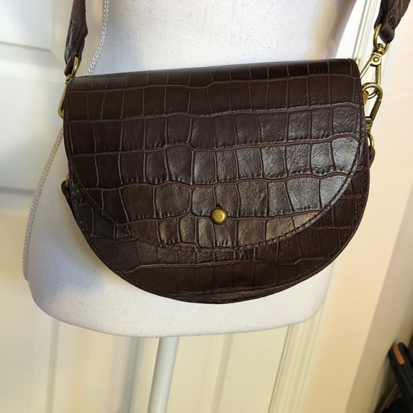 Madewell Brown Leather Crocodile Embossed Mini Handbag NWT Crossbody - Picture 2 of 15